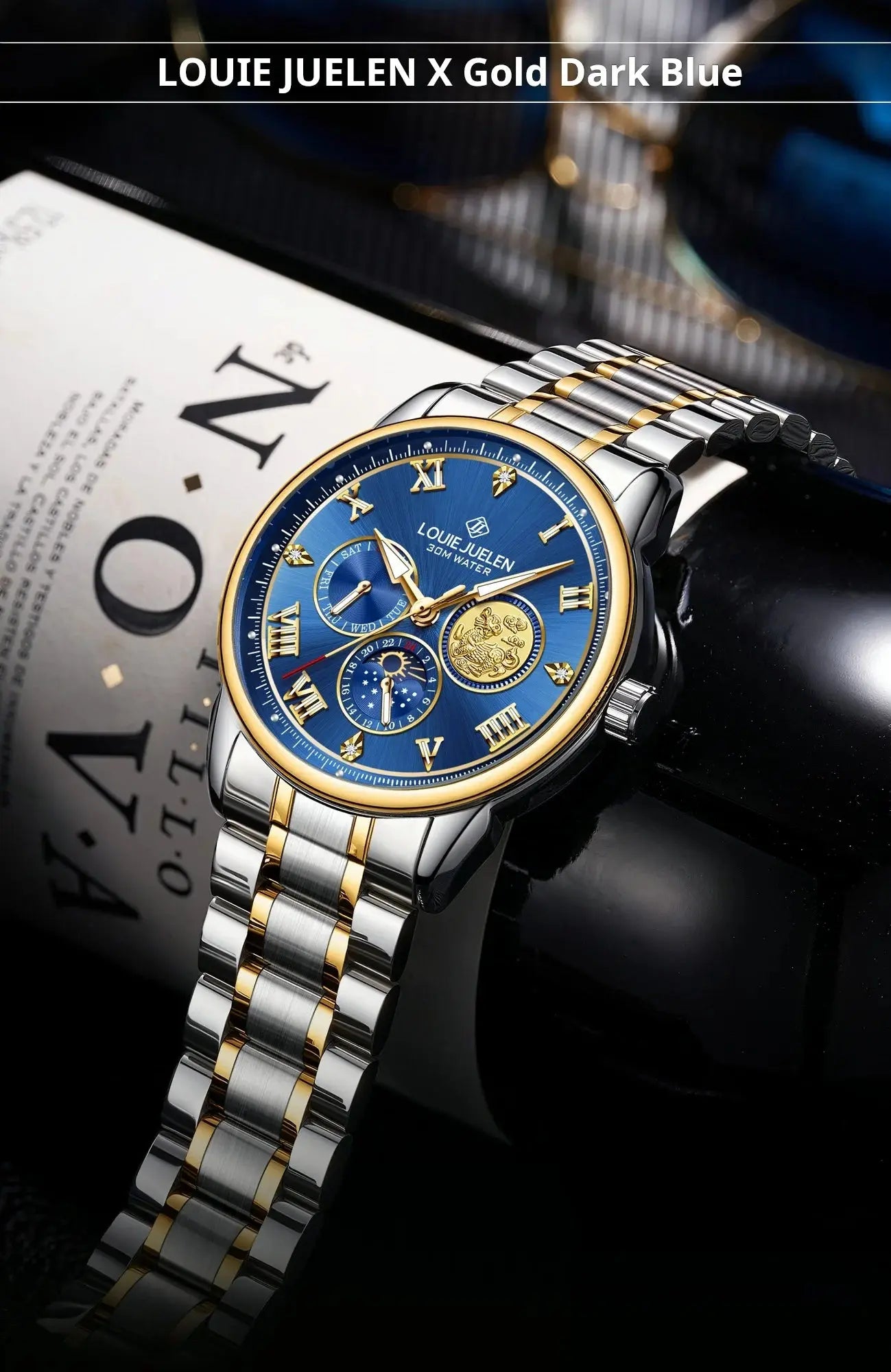 LOUIE JUELEN New Men's Quartz Watch Luminous  Sun Moon and Stars  Men's Wristwatch Gift For Men relojes para hombres luxecrown.co.uk