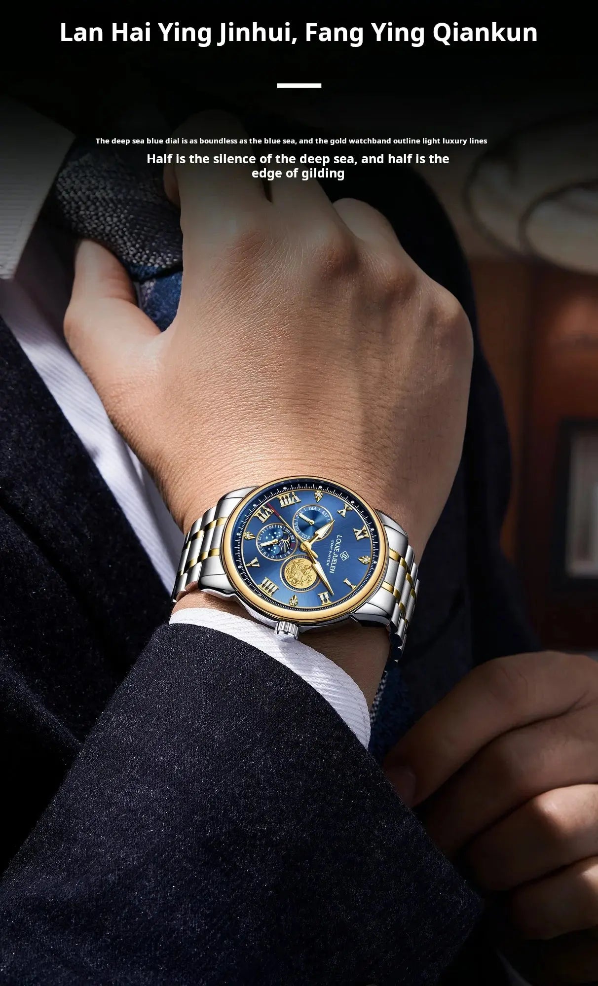 LOUIE JUELEN New Men's Quartz Watch Luminous  Sun Moon and Stars  Men's Wristwatch Gift For Men relojes para hombres luxecrown.co.uk