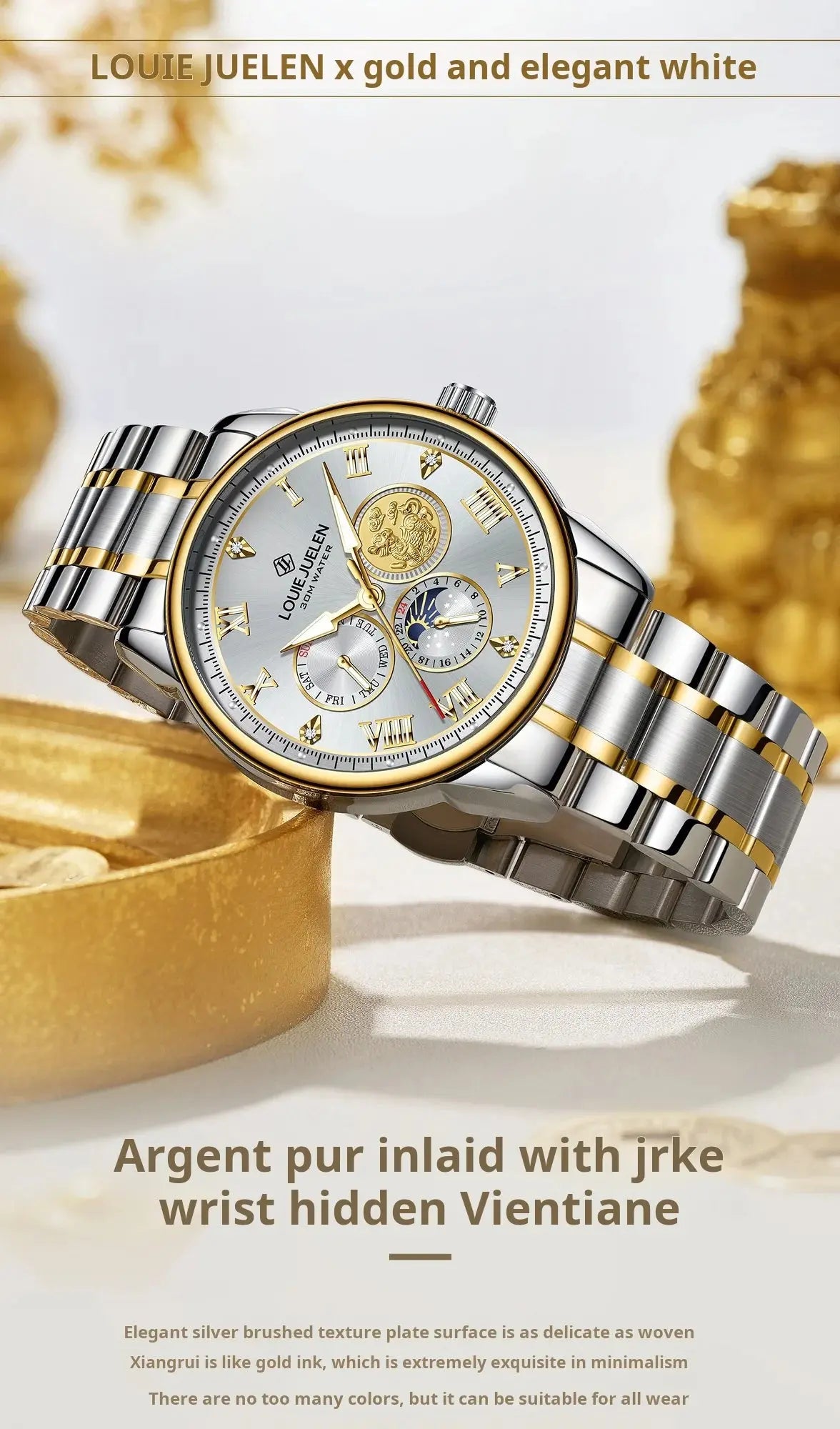 LOUIE JUELEN New Men's Quartz Watch Luminous  Sun Moon and Stars  Men's Wristwatch Gift For Men relojes para hombres luxecrown.co.uk