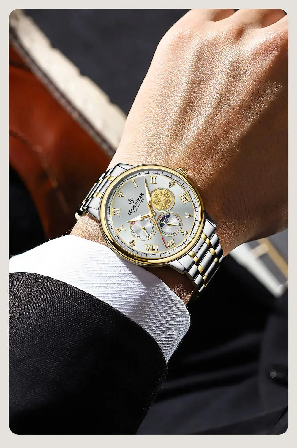 LOUIE JUELEN New Men's Quartz Watch Luminous  Sun Moon and Stars  Men's Wristwatch Gift For Men relojes para hombres luxecrown.co.uk