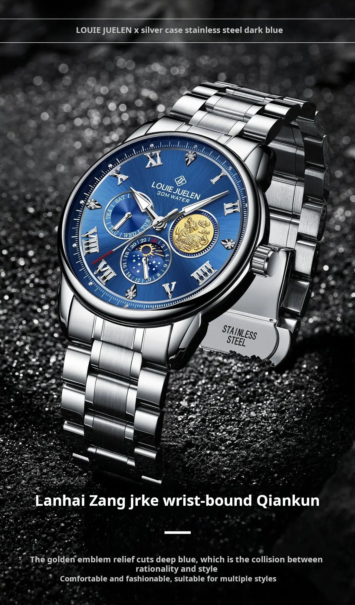 LOUIE JUELEN New Men's Quartz Watch Luminous  Sun Moon and Stars  Men's Wristwatch Gift For Men relojes para hombres luxecrown.co.uk