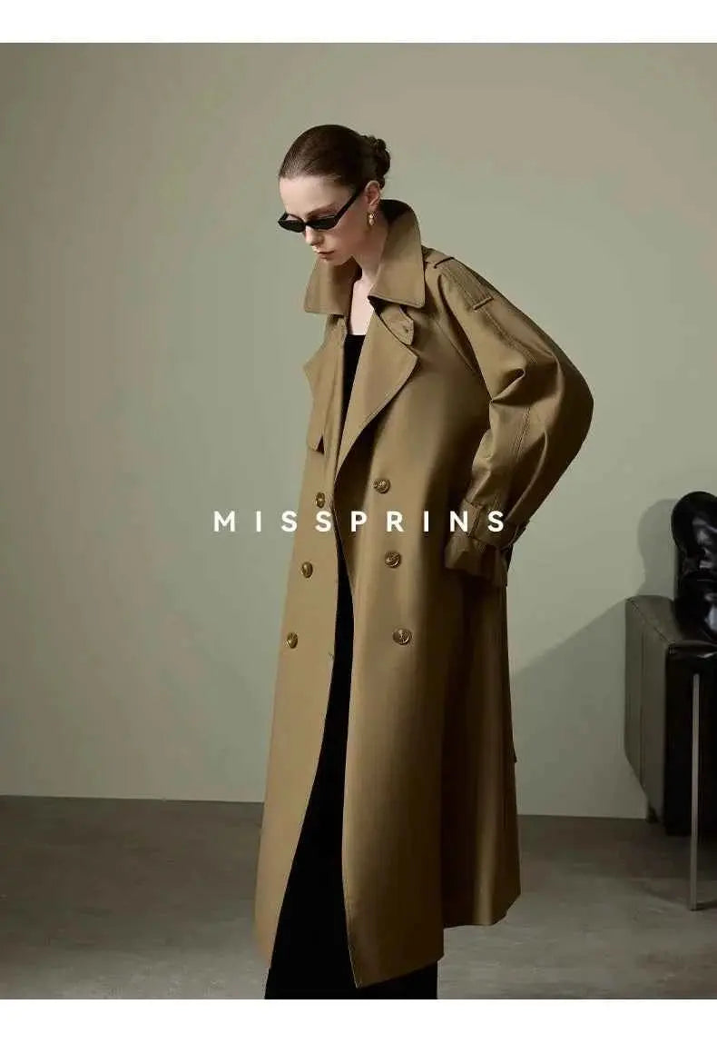 Lautaro Spring Autumn Long Khaki Trench Coat for Women Belt Double Breasted Chic Luxury Designer European Fashion Clothes 2025