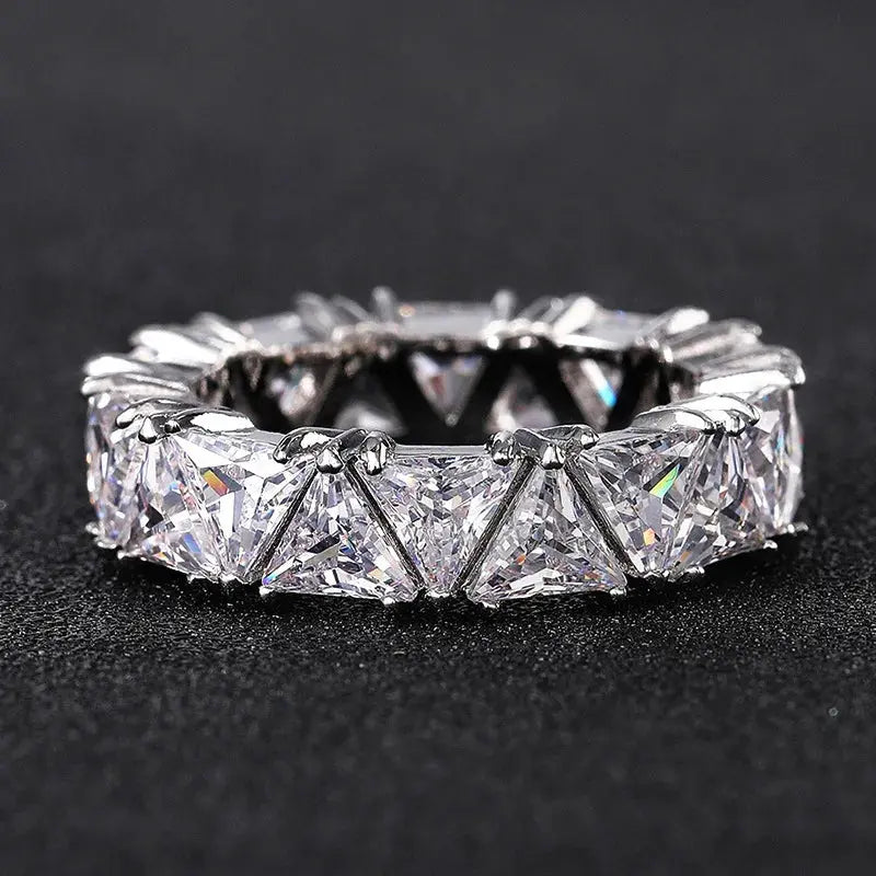 Luxurious 925 Sterling Silver Ring, Triangular Zircon Ring with Aaa Zircon Crystal, Engagement Jewelry Gift for Women Streetsharks