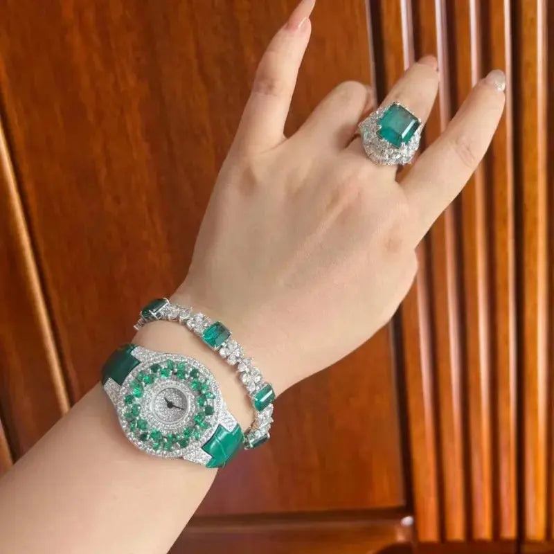Luxury Brand Woman Watch Qualities Diamond Emerald Watches Ladies Leather Brcalaet Elegant Montre Femme watch for women luxecrown.co.uk