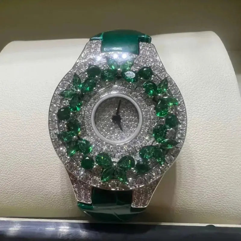Luxury Brand Woman Watch Qualities Diamond Emerald Watches Ladies Leather Brcalaet Elegant Montre Femme watch for women luxecrown.co.uk