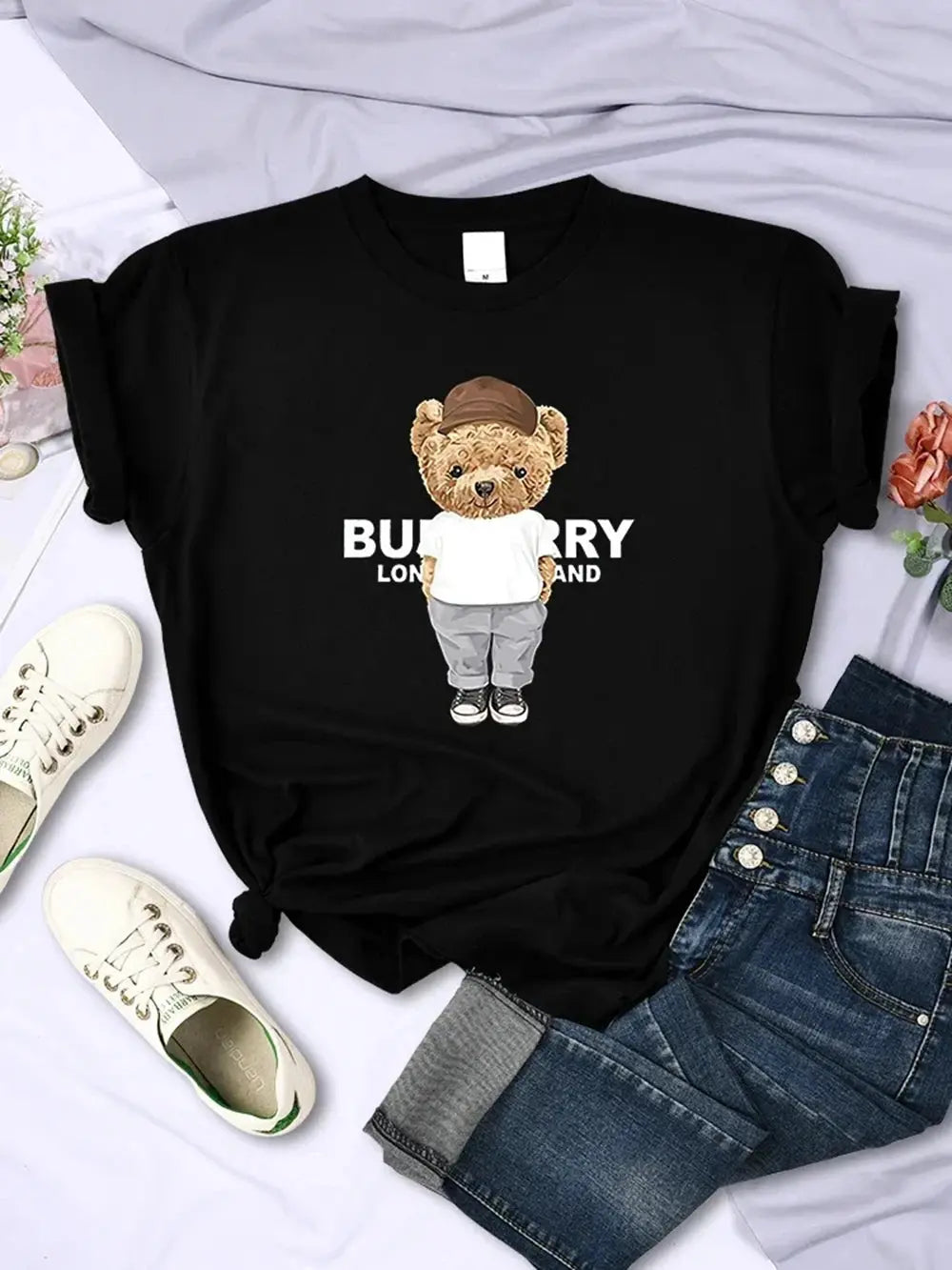 Luxury Brand Women T-shirt Cute Bear Print Cotton Tshirt Short Sleeve Graphic T Shirts Top Couple Clothing Free Shipping 70521 Streetsharks