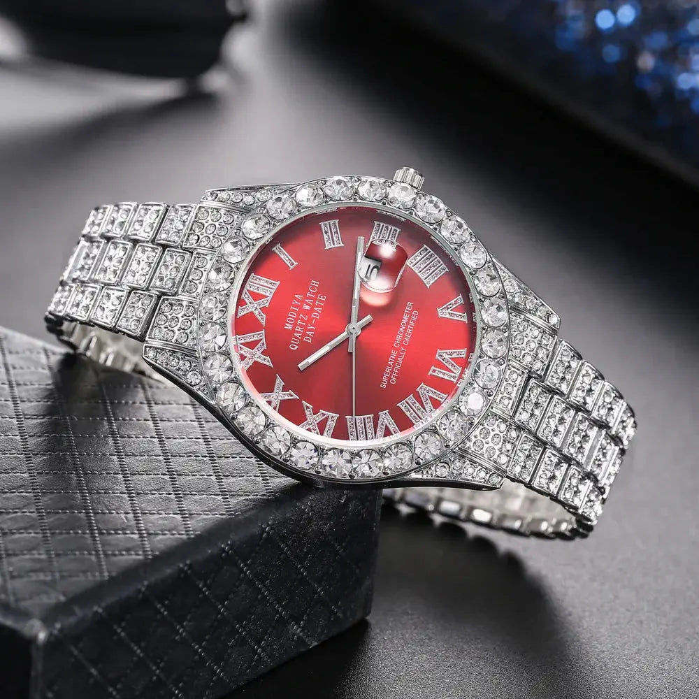Luxury Classic Golden Men's Steel Strap Roman Scale Rhinestone Calendar Quartz Watch Fashion Male Wristwatch Relogio Masculino luxecrown.co.uk