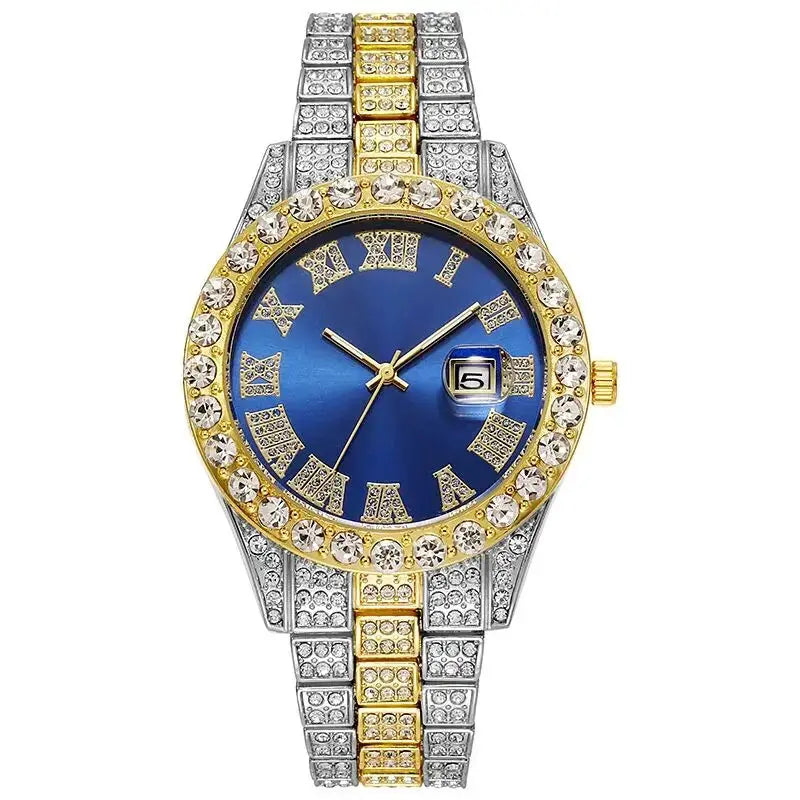 Luxury Classic Golden Men's Steel Strap Roman Scale Rhinestone Calendar Quartz Watch Fashion Male Wristwatch Relogio Masculino luxecrown.co.uk