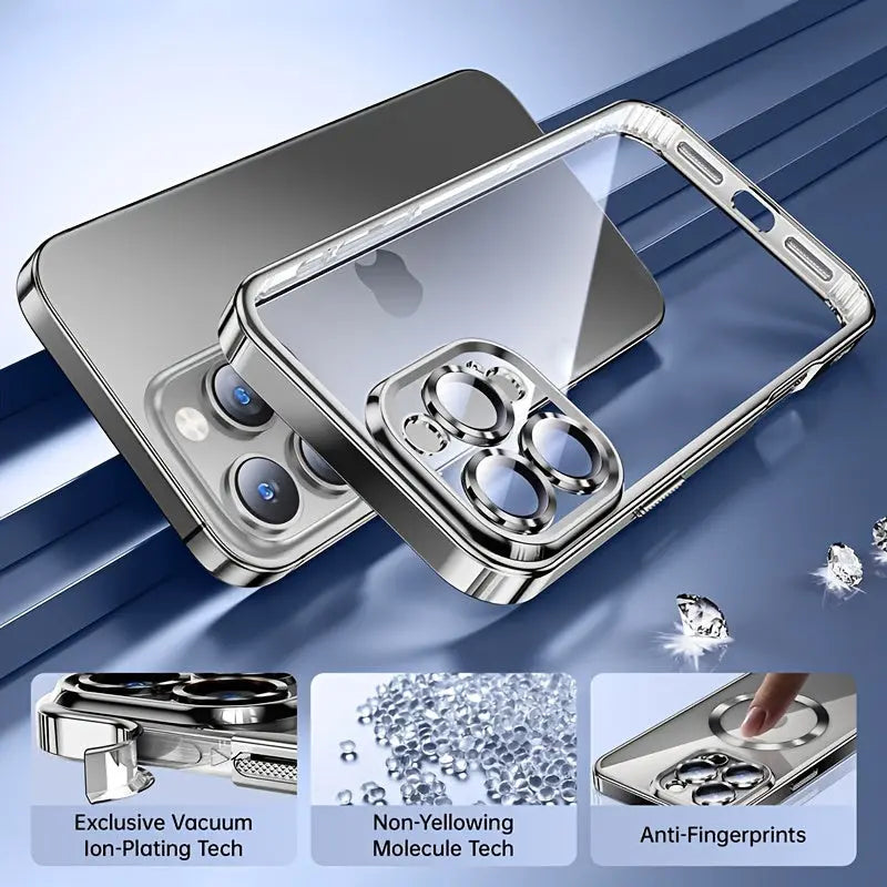 Luxury Electroplated Transparent TPU Soft Phone Case for iPhone 16 Pro MAX, for iPhone 15, 14, 13, 12 Pro Max, Plus 11 - Phone Case with Lens Protection, Transparent Shockproof Back Cover (DT) Streetsharks