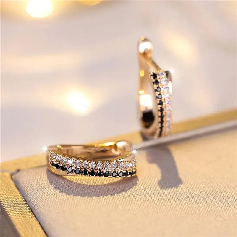 Luxury Female Black White Zircon Stone Clip Earrings Charm Gold Color Wedding Jewelry For Women luxecrown.co.uk