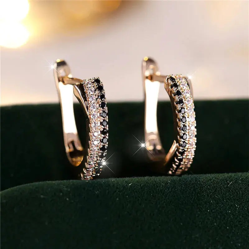 Luxury Female Black White Zircon Stone Clip Earrings Charm Gold Color Wedding Jewelry For Women luxecrown.co.uk