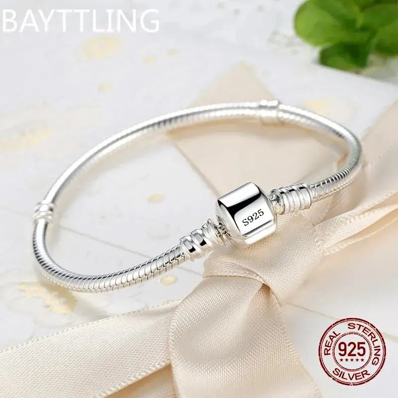 Luxury Handmade Original Fine Jewelry 925 Sterling Silver Charm Bracelet Soft Smooth Snake Bone Bracelets for Women Streetsharks