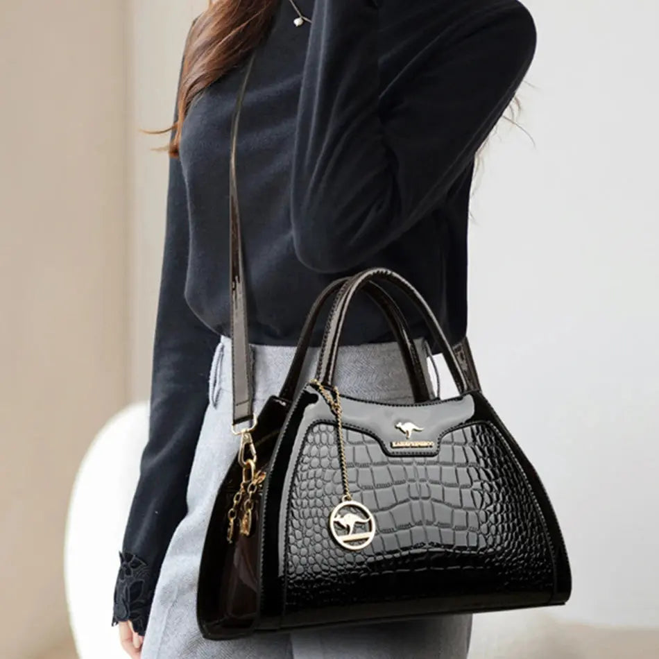 Luxury Patent Leather Handbags for Women Designer Crocodile Pattern Women's Shoulder Crossbody Bag Hobos Ladies Messenger Stone Streetsharks