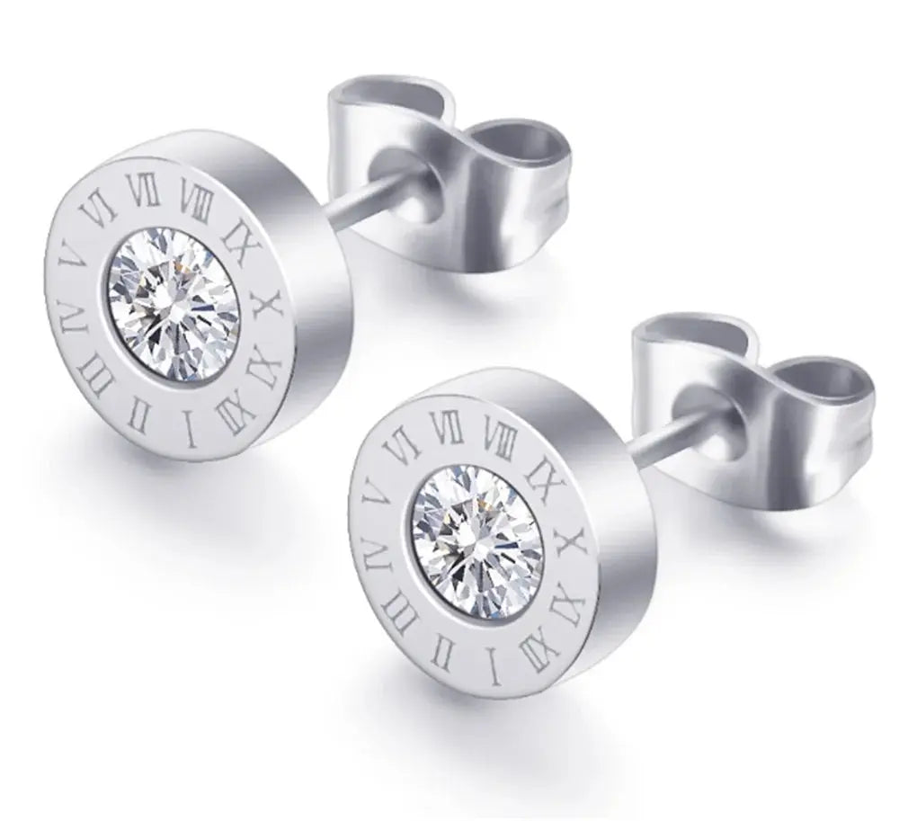 Luxury Roman Numeral Necklace Earring Bracelet For Women Party 316L Stainless Steel Jewelry Set Gift Box Streetsharks