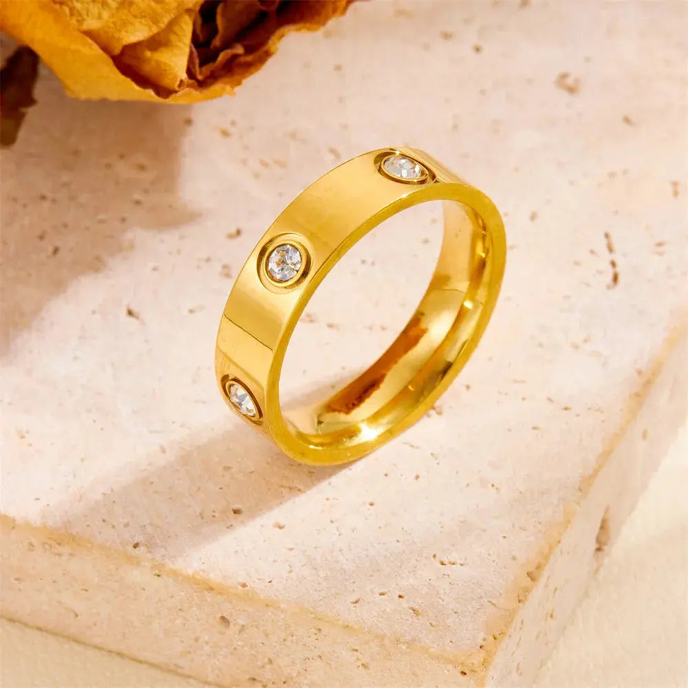 Luxury Stainless Steel Crystal Charm Bangle/Ring for Women Gold Color Non Tarnish Cuff Bracelet Jewelry Set Gift Party Streetsharks