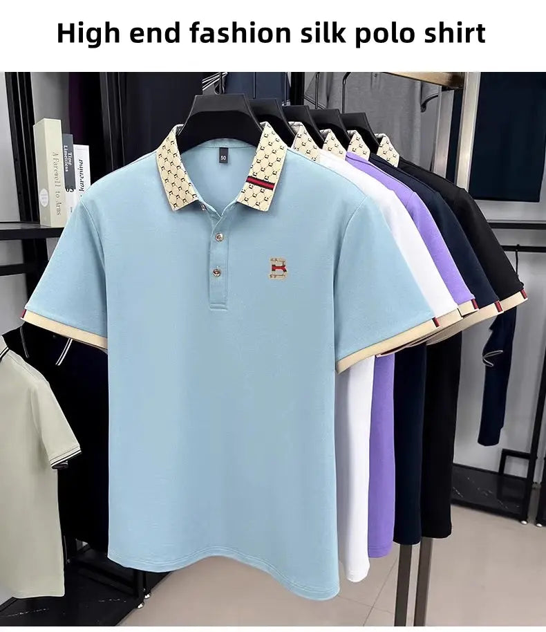 Luxury brand B letter embossed short sleeve polo shirt men summer lightweight breathable new fashion color blocked lapel T-shirt luxecrown.co.uk