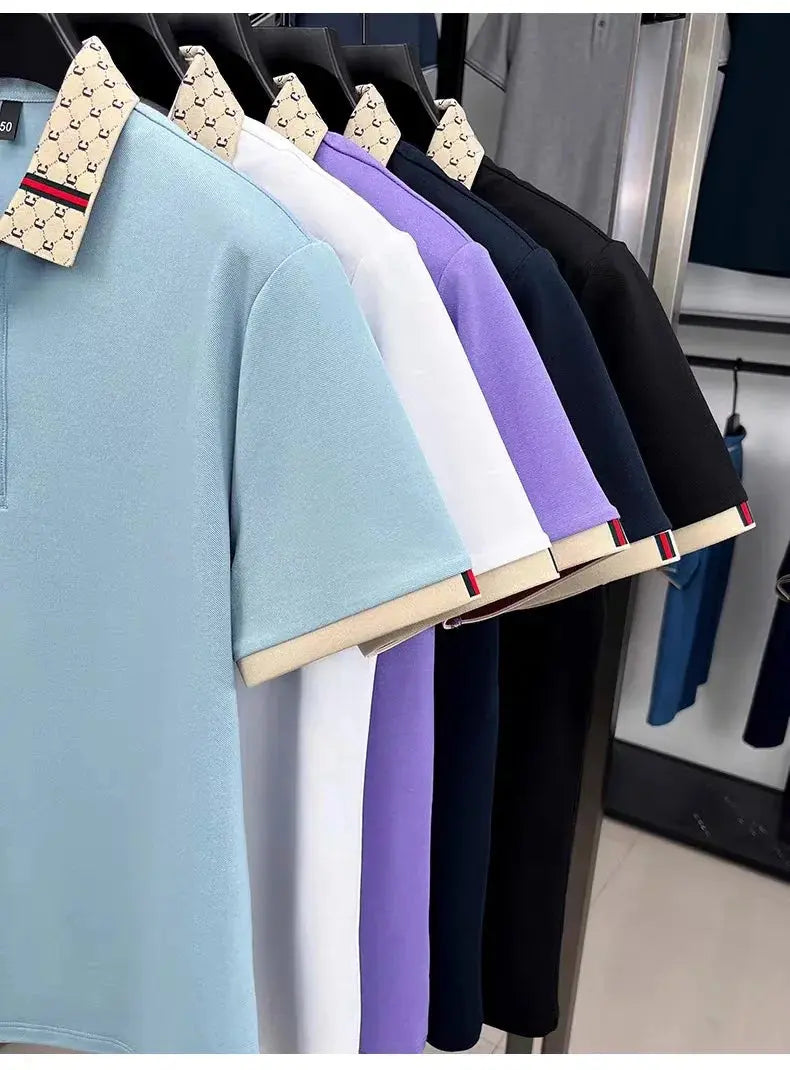 Luxury brand B letter embossed short sleeve polo shirt men summer lightweight breathable new fashion color blocked lapel T-shirt luxecrown.co.uk