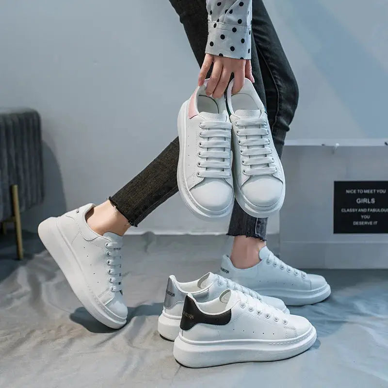 McQueen women's new popular white shoes, versatile and super fiber breathable thick sole, height increasing McQueen sponge cake Streetsharks
