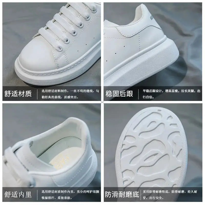 McQueen women's new popular white shoes, versatile and super fiber breathable thick sole, height increasing McQueen sponge cake Streetsharks
