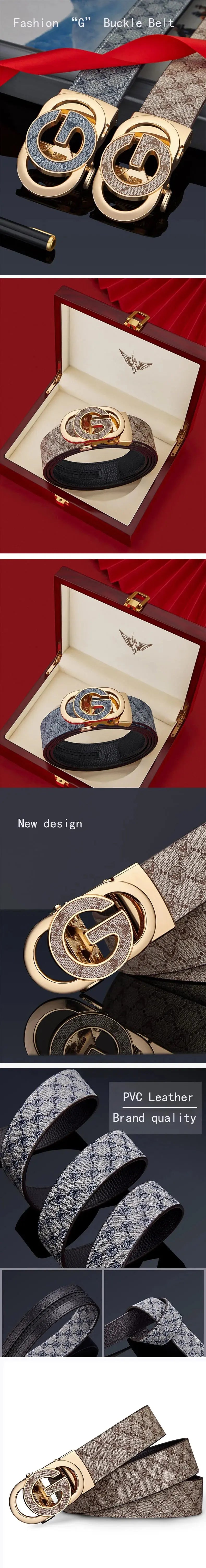 Men designer Belts PVC Leather with  Personalised “g” Buckle Fashionable Women Belts Ratcheting Luxury Streetsharks