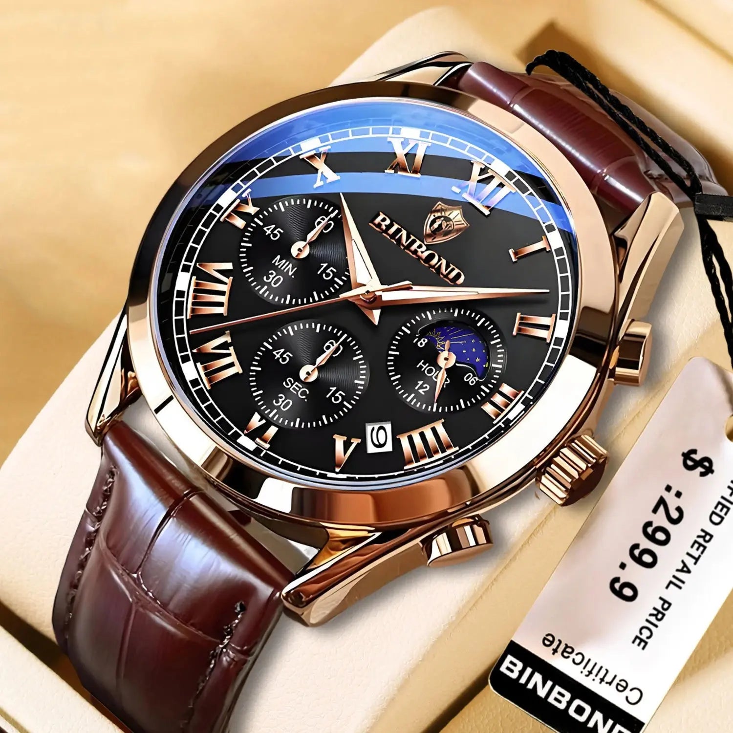 Men's Watch Multifunctional Threes Hands and Six Sub-dials Quartz Wristwatch Night Light Waterproof Business Fashion Male Clock luxecrown.co.uk