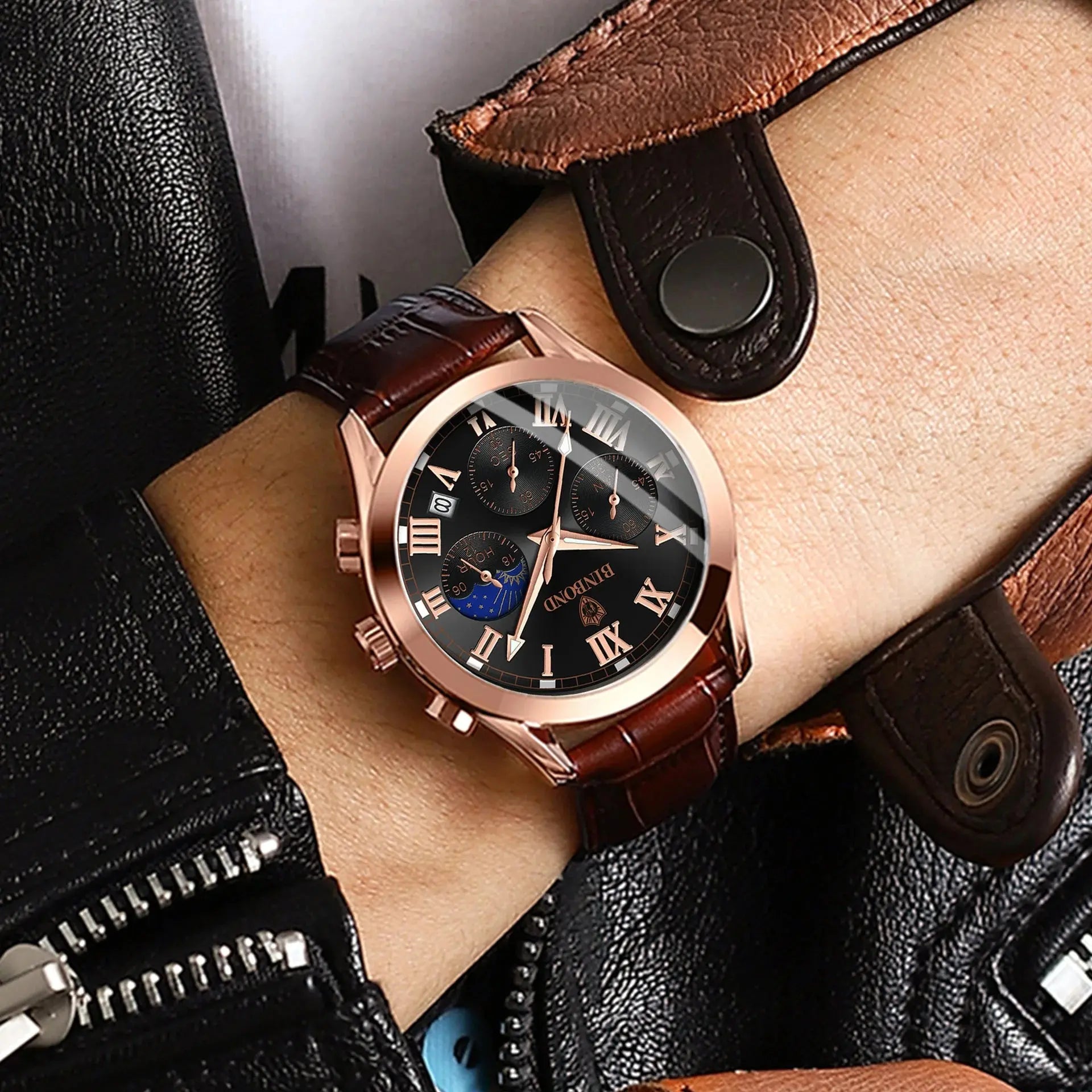 Men's Watch Multifunctional Threes Hands and Six Sub-dials Quartz Wristwatch Night Light Waterproof Business Fashion Male Clock luxecrown.co.uk
