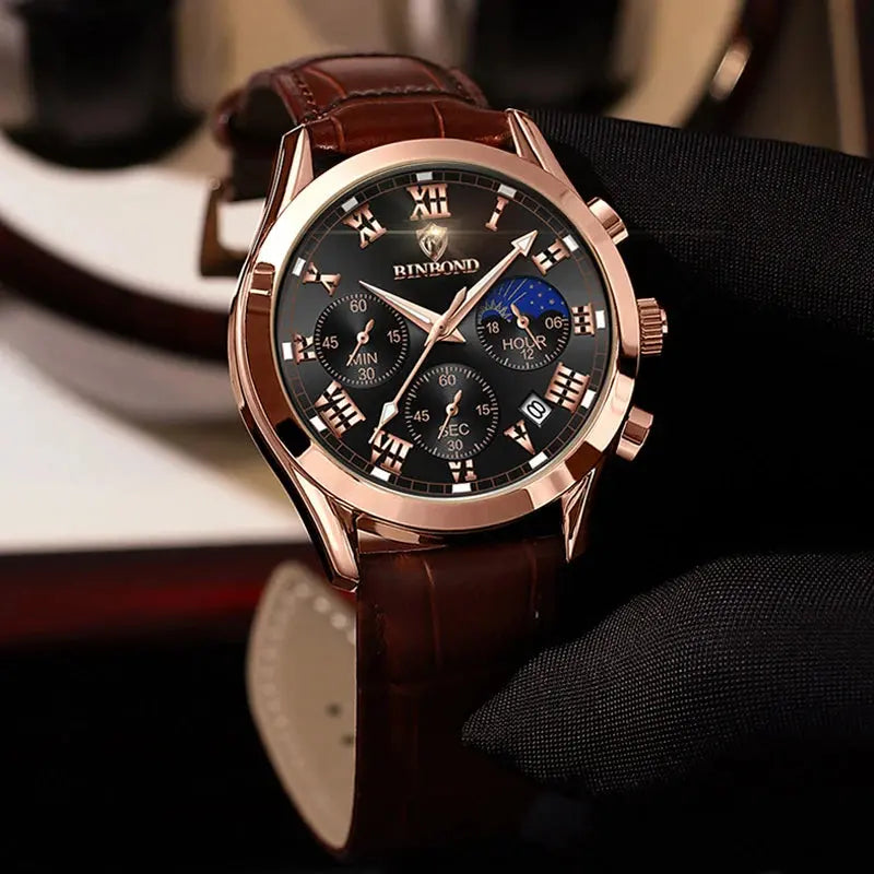 Men's Watch Multifunctional Threes Hands and Six Sub-dials Quartz Wristwatch Night Light Waterproof Business Fashion Male Clock luxecrown.co.uk