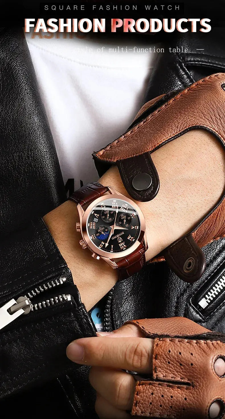 Men's Watch Multifunctional Threes Hands and Six Sub-dials Quartz Wristwatch Night Light Waterproof Business Fashion Male Clock luxecrown.co.uk