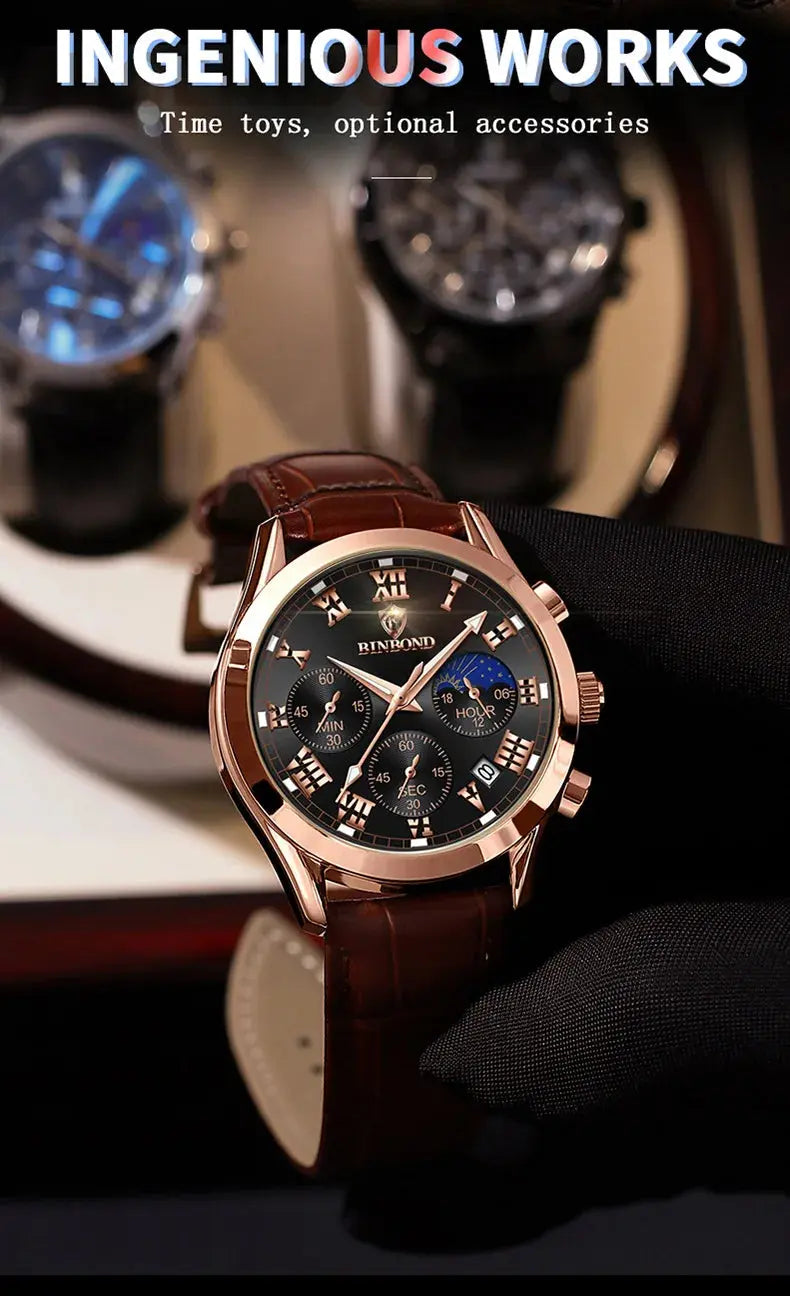 Men's Watch Multifunctional Threes Hands and Six Sub-dials Quartz Wristwatch Night Light Waterproof Business Fashion Male Clock luxecrown.co.uk