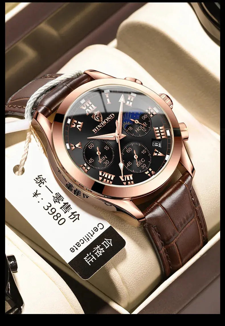 Men's Watch Multifunctional Threes Hands and Six Sub-dials Quartz Wristwatch Night Light Waterproof Business Fashion Male Clock luxecrown.co.uk