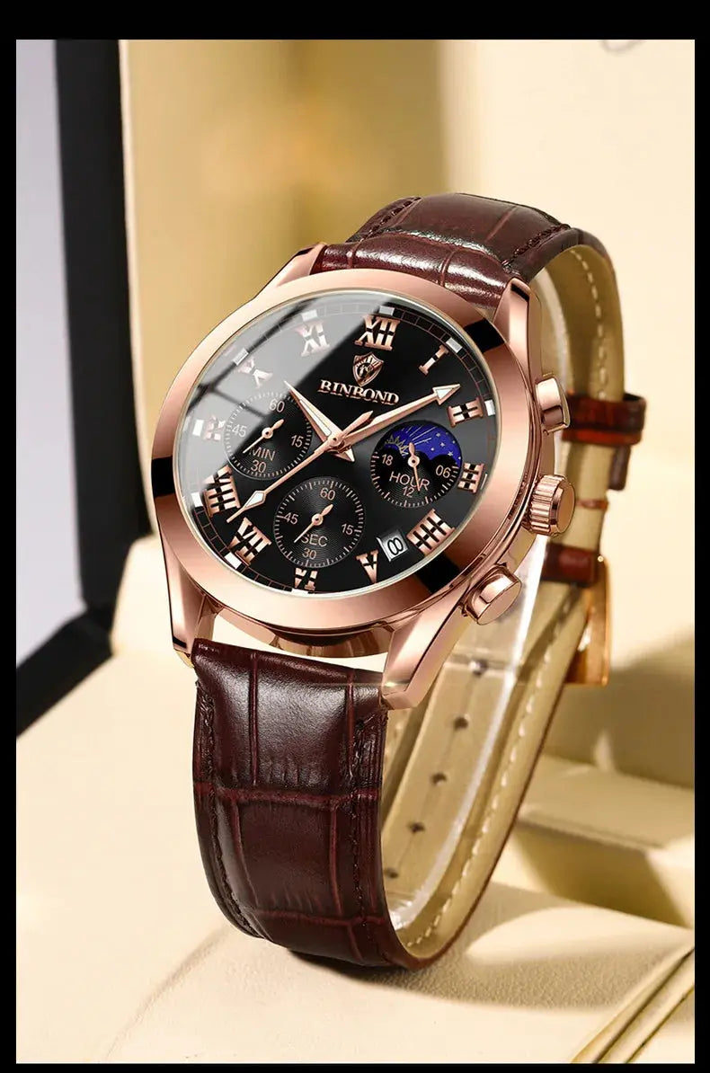 Men's Watch Multifunctional Threes Hands and Six Sub-dials Quartz Wristwatch Night Light Waterproof Business Fashion Male Clock luxecrown.co.uk