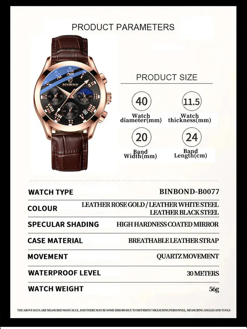 Men's Watch Multifunctional Threes Hands and Six Sub-dials Quartz Wristwatch Night Light Waterproof Business Fashion Male Clock luxecrown.co.uk