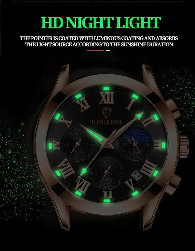 Men's Watch Multifunctional Threes Hands and Six Sub-dials Quartz Wristwatch Night Light Waterproof Business Fashion Male Clock luxecrown.co.uk