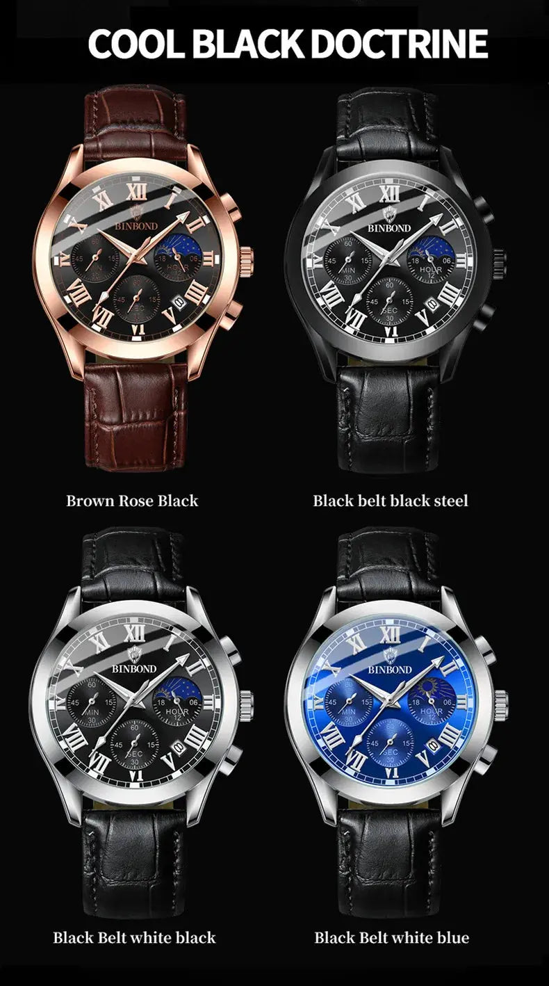 Men's Watch Multifunctional Threes Hands and Six Sub-dials Quartz Wristwatch Night Light Waterproof Business Fashion Male Clock luxecrown.co.uk