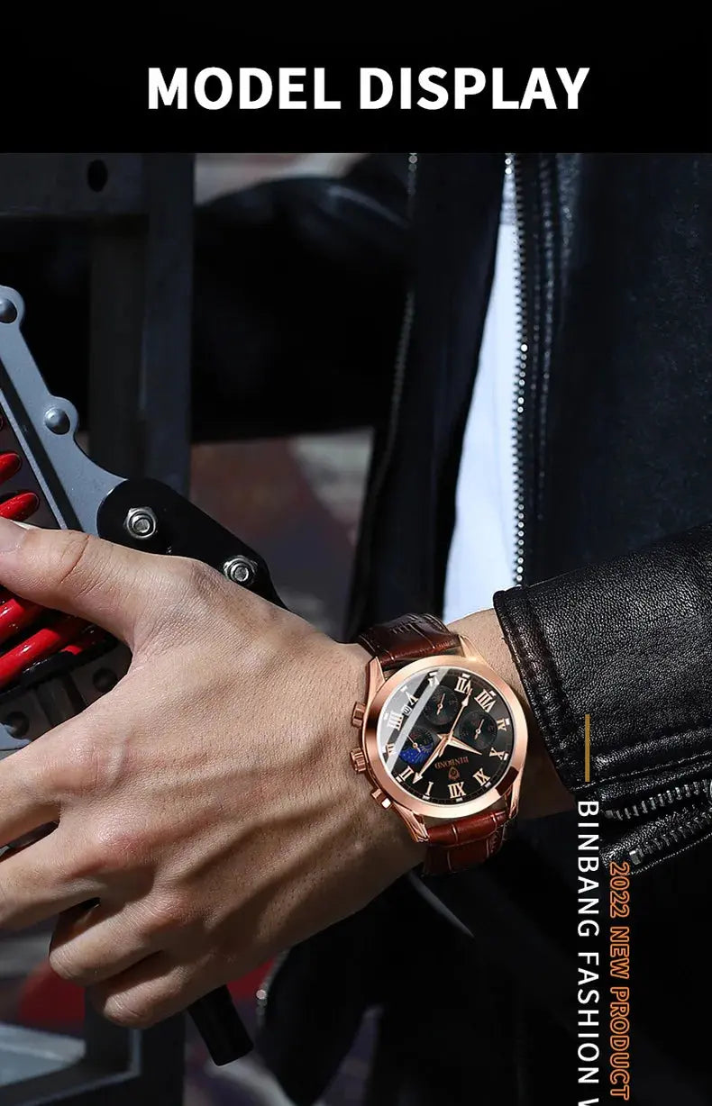 Men's Watch Multifunctional Threes Hands and Six Sub-dials Quartz Wristwatch Night Light Waterproof Business Fashion Male Clock luxecrown.co.uk