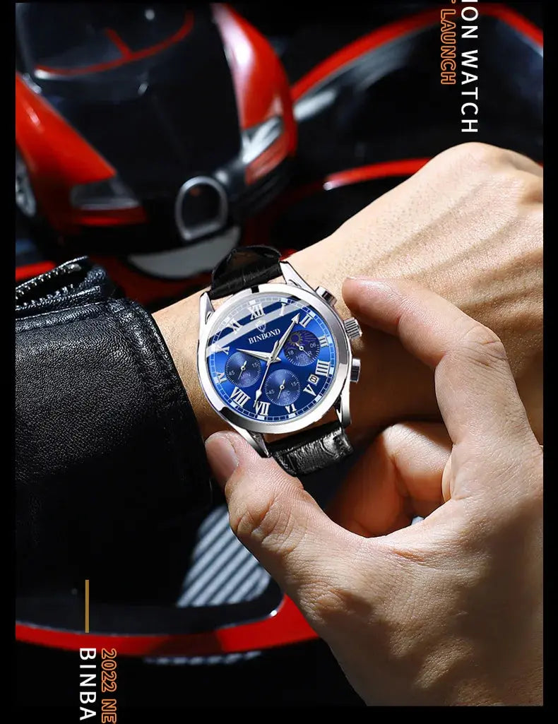 Men's Watch Multifunctional Threes Hands and Six Sub-dials Quartz Wristwatch Night Light Waterproof Business Fashion Male Clock luxecrown.co.uk