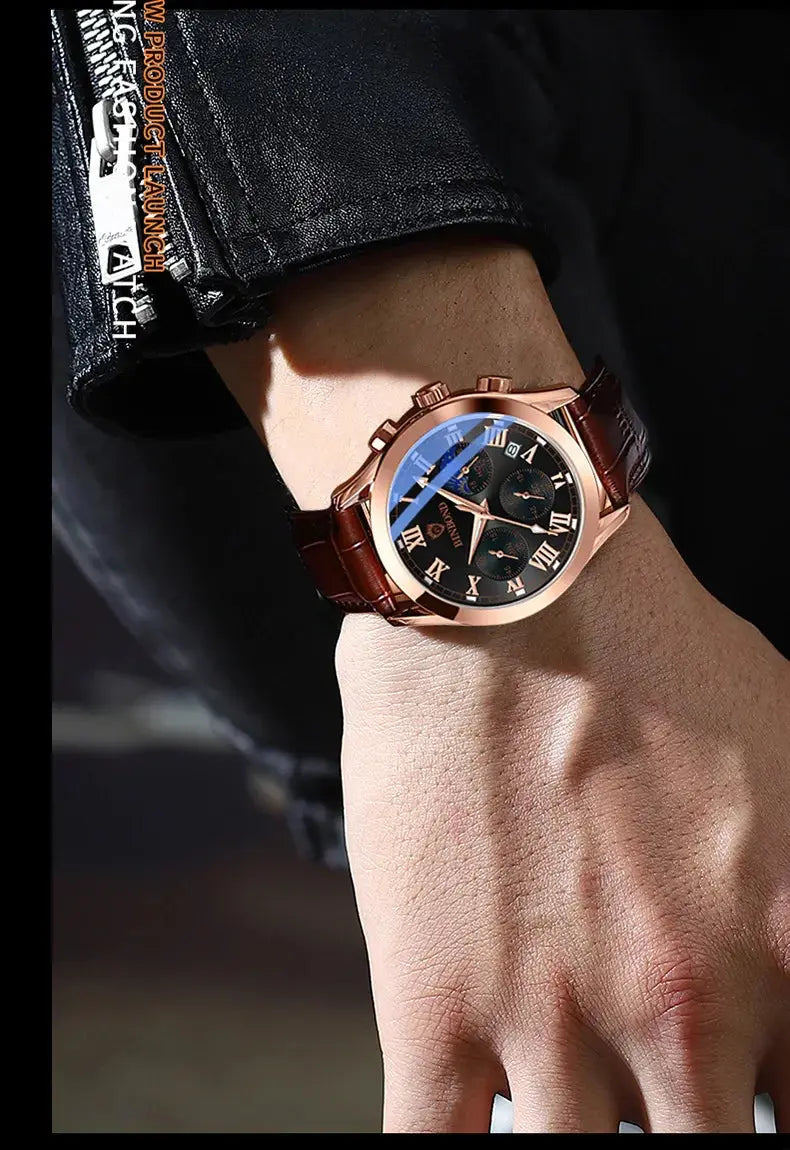 Men's Watch Multifunctional Threes Hands and Six Sub-dials Quartz Wristwatch Night Light Waterproof Business Fashion Male Clock luxecrown.co.uk