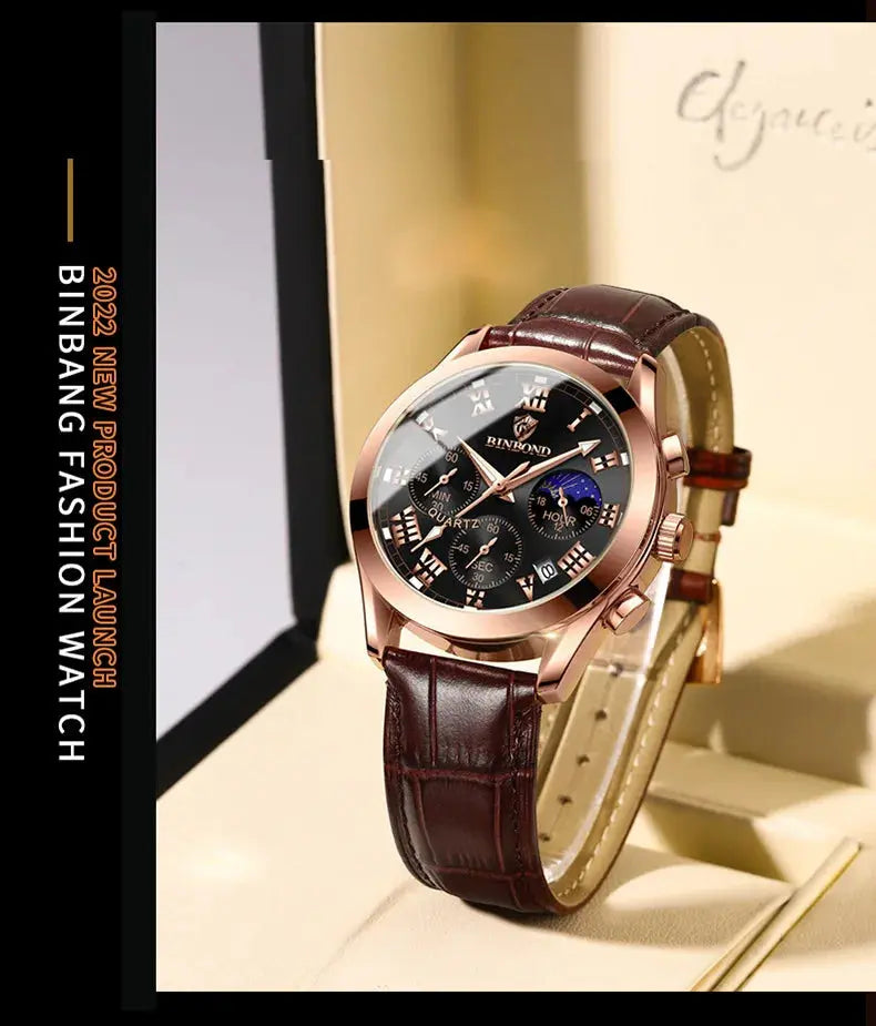 Men's Watch Multifunctional Threes Hands and Six Sub-dials Quartz Wristwatch Night Light Waterproof Business Fashion Male Clock luxecrown.co.uk