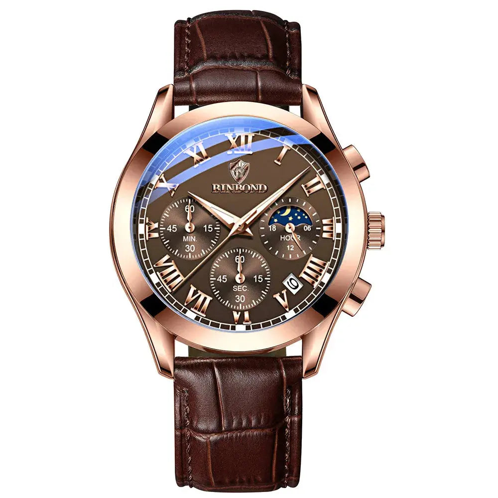 Men's Watch Multifunctional Threes Hands and Six Sub-dials Quartz Wristwatch Night Light Waterproof Business Fashion Male Clock luxecrown.co.uk