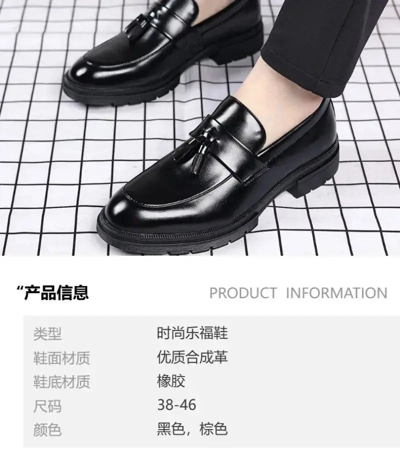 Mens Brown Genuine Leather Tassel Penny Loafers Slip On Chunky Sole Formal Dress Shoes Comfortable Non Slip For Business Office luxecrown.co.uk