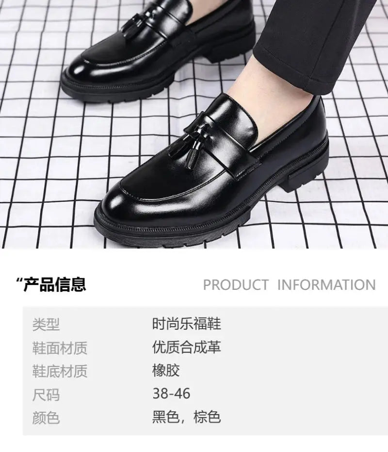 Mens Brown Genuine Leather Tassel Penny Loafers Slip On Chunky Sole Formal Dress Shoes Comfortable Non Slip For Business Office luxecrown.co.uk