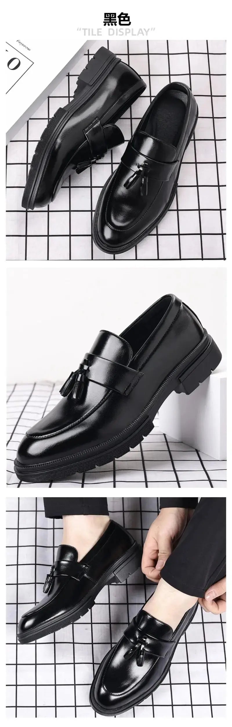Mens Brown Genuine Leather Tassel Penny Loafers Slip On Chunky Sole Formal Dress Shoes Comfortable Non Slip For Business Office luxecrown.co.uk
