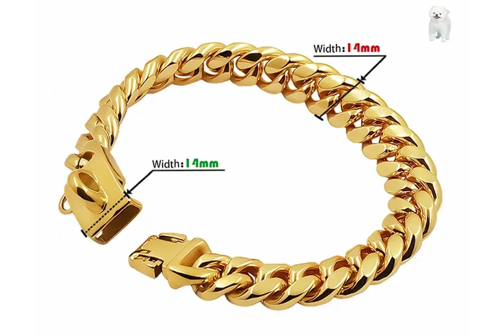 Metal Dog Collar Stainless Steel Pet Choker Gold Cuban Link Chain 14mm Wide Lead for Small Medium Large Dogs Pet Accessories luxecrown.co.uk