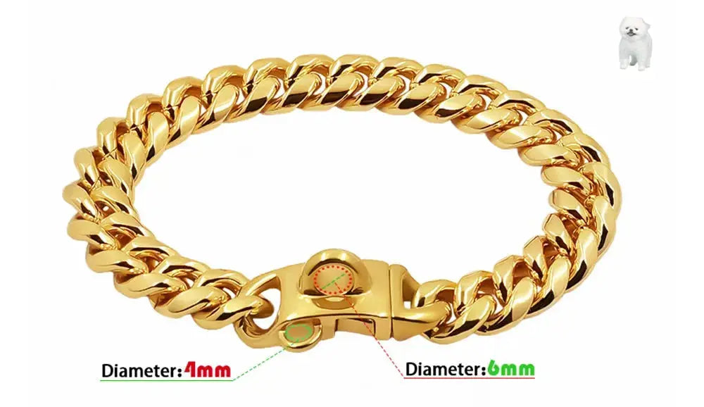 Metal Dog Collar Stainless Steel Pet Choker Gold Cuban Link Chain 14mm Wide Lead for Small Medium Large Dogs Pet Accessories luxecrown.co.uk