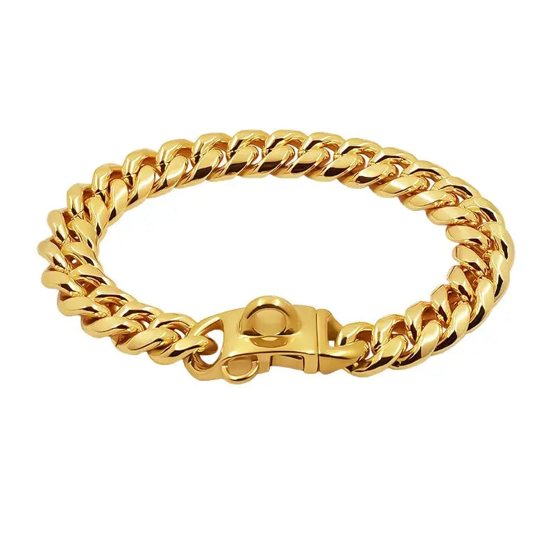 Metal Dog Collar Stainless Steel Pet Choker Gold Cuban Link Chain 14mm Wide Lead for Small Medium Large Dogs Pet Accessories luxecrown.co.uk