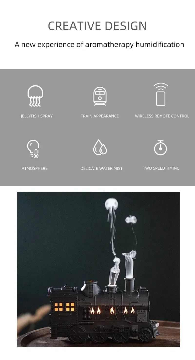 Mini Train Shape Aromatherapy Essential Oil Diffuser Ultrasonic Cool Mist Air Humidifier with LED Lamp Aroma Difusor Atomizer Streetsharks