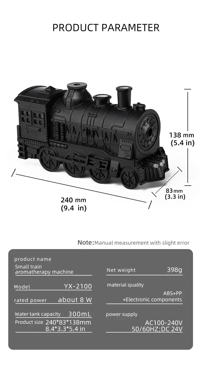 Mini Train Shape Aromatherapy Essential Oil Diffuser Ultrasonic Cool Mist Air Humidifier with LED Lamp Aroma Difusor Atomizer Streetsharks