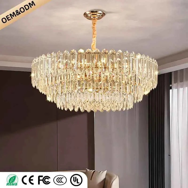 Modern LED Ceiling Hanging Lamp for Living Room Designer Luxury Circular Dining Table Pendant Lighting Crystal High Chandelier