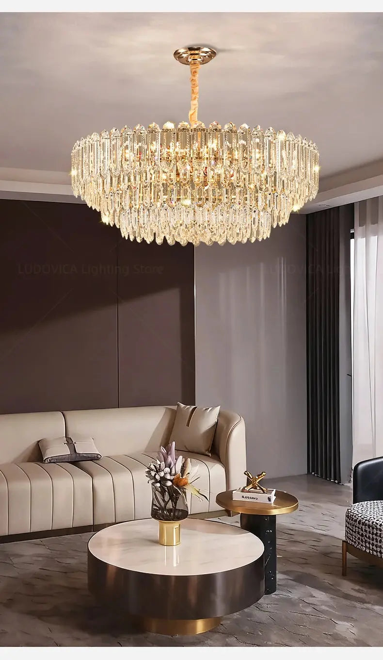 Modern LED Ceiling Hanging Lamp for Living Room Designer Luxury Circular Dining Table Pendant Lighting Crystal High Chandelier luxecrown.co.uk