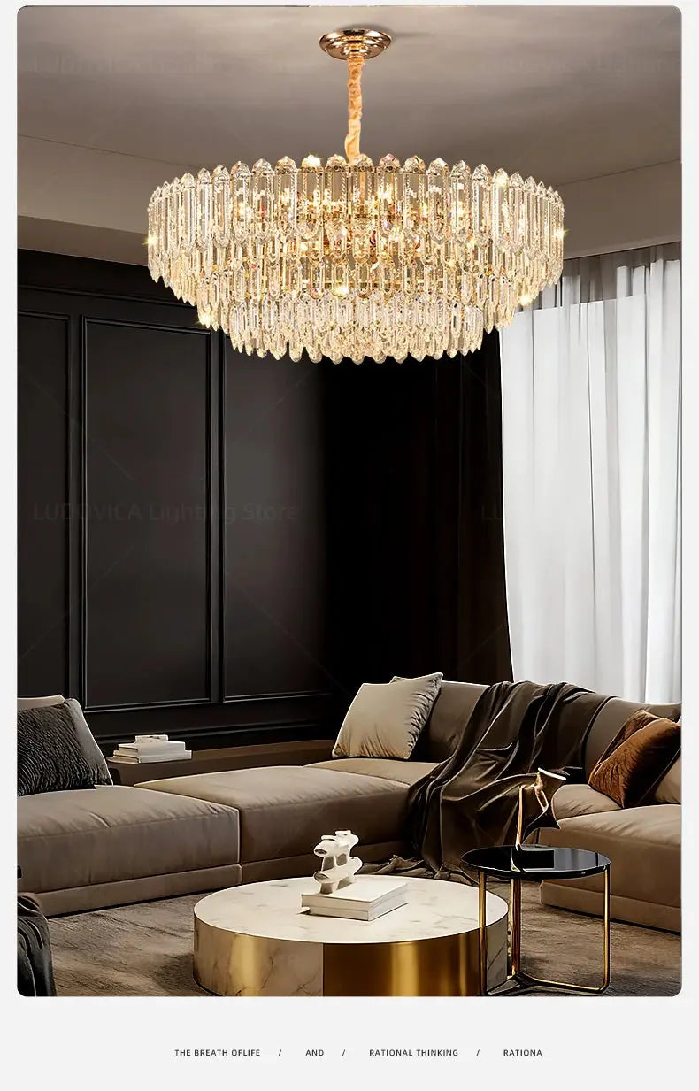 Modern LED Ceiling Hanging Lamp for Living Room Designer Luxury Circular Dining Table Pendant Lighting Crystal High Chandelier luxecrown.co.uk